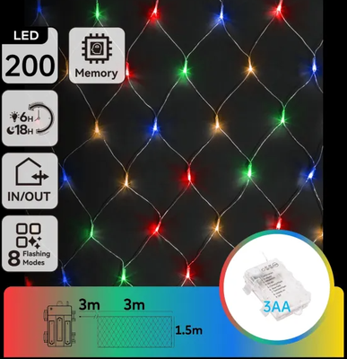 Tira Luces Led Navidad con Pila Varios Colores 3 mt x 1,5mt